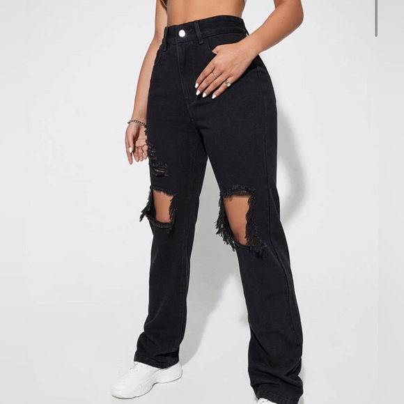 Light Wash Destroyed Ripped Boyfriend Jeans - Picture 1 of 3